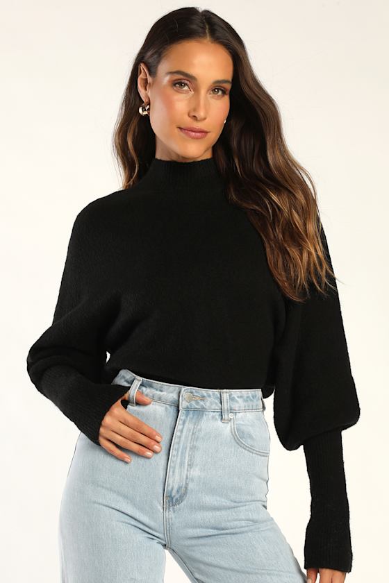 Animal Print Black Mock Neck Sweater main image 1