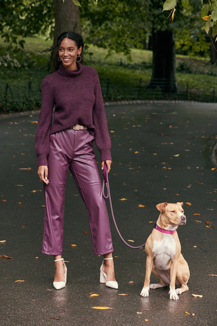 maroon leather trousers