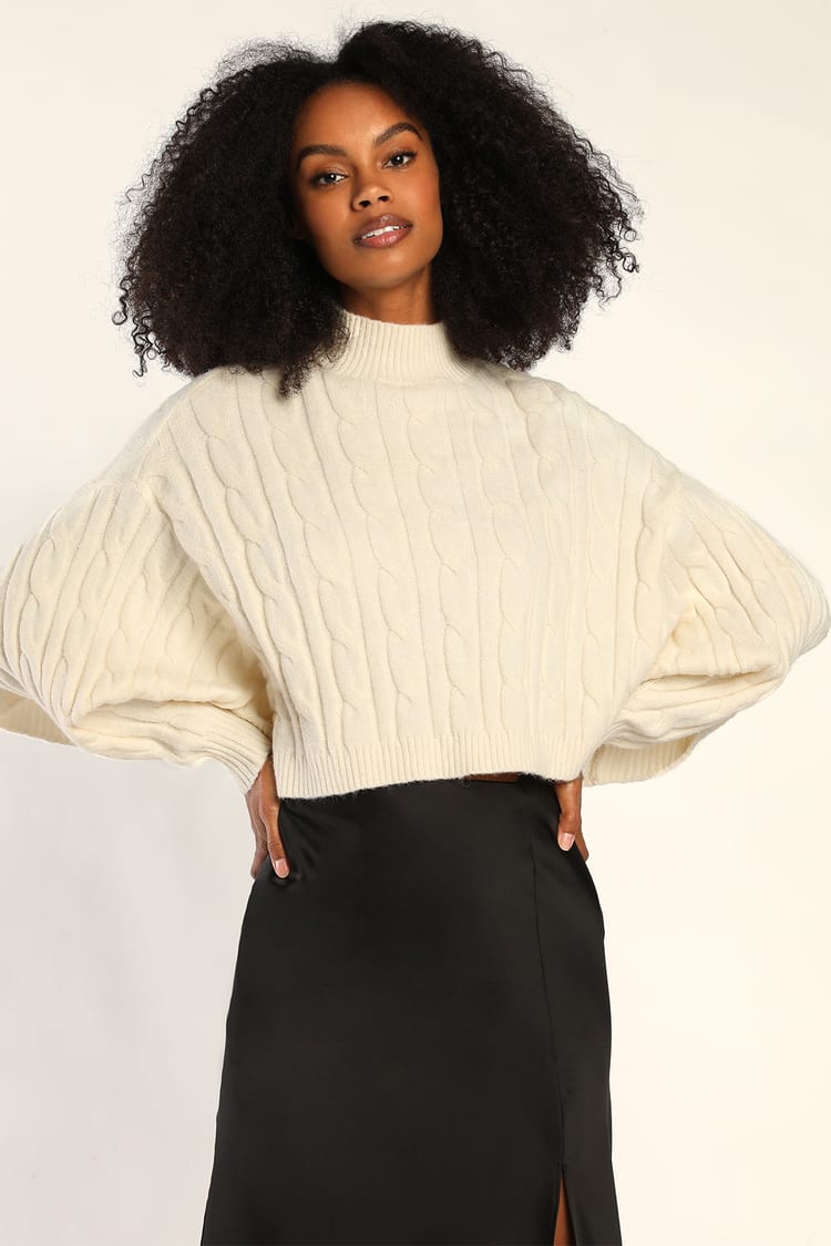 doll behave Sky Ivory Cable Knit Sweater - Cropped Sweater - Boxy Sweater - Lulus