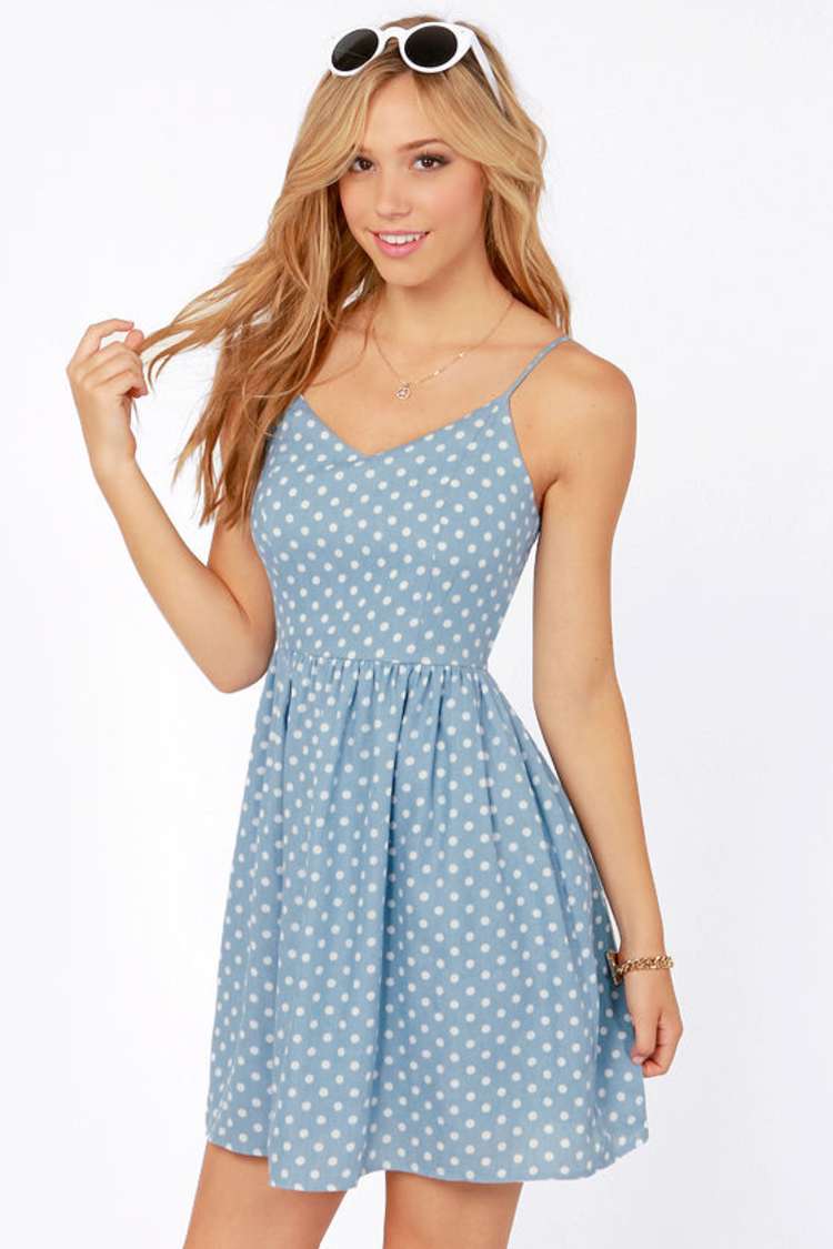 Adorable Blue Dress- Polka Dot Dress - Chambray Dress - $49.00 - Lulus