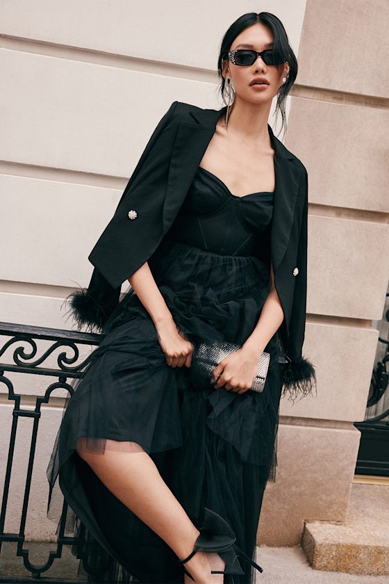 Suited for You Black Feather Double-Breasted Blazer 1