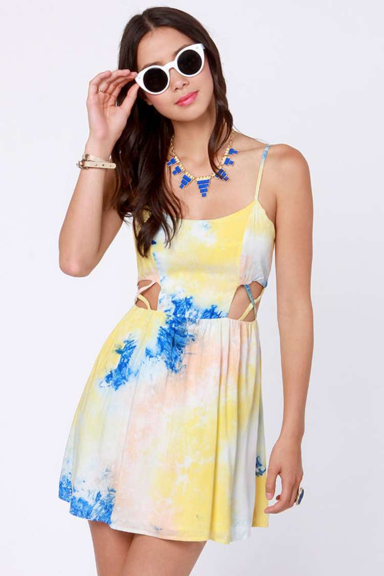 Cute Tie-Dye Dress - Print Dress - Yellow Dress - $46.00
