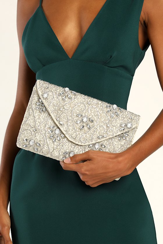 Big Day Bling Ivory Beaded Rhinestone Clutch 1