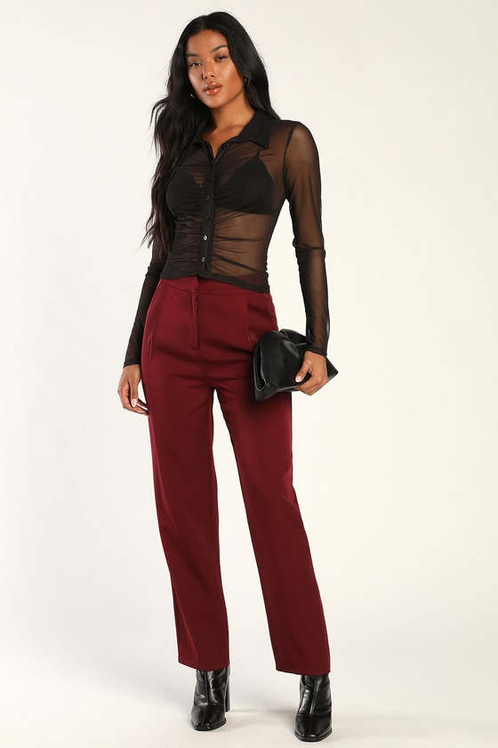 Burgundy Trousers - High-Waisted Pants - Straight Leg Pants - Lulus