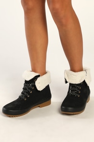 Camp Boot II Black Suede Faux Fur Lace-Up Ankle Boots