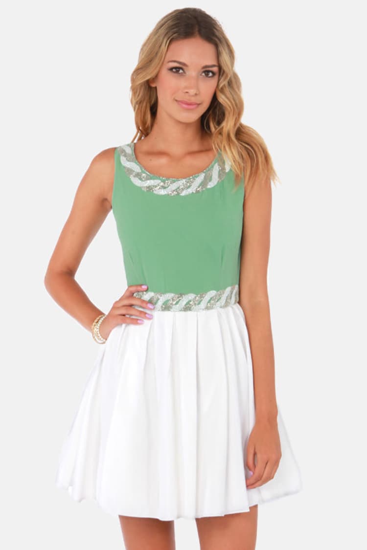 ivory green dress Ivory/Kelly Green Scalloped Knit Midi Dress – Cocoacouture Miami