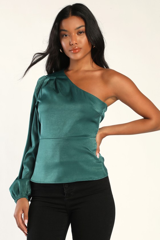 Teal Top - Satin Top - One-Shoulder Top - Long Sleeve Top - Lulus