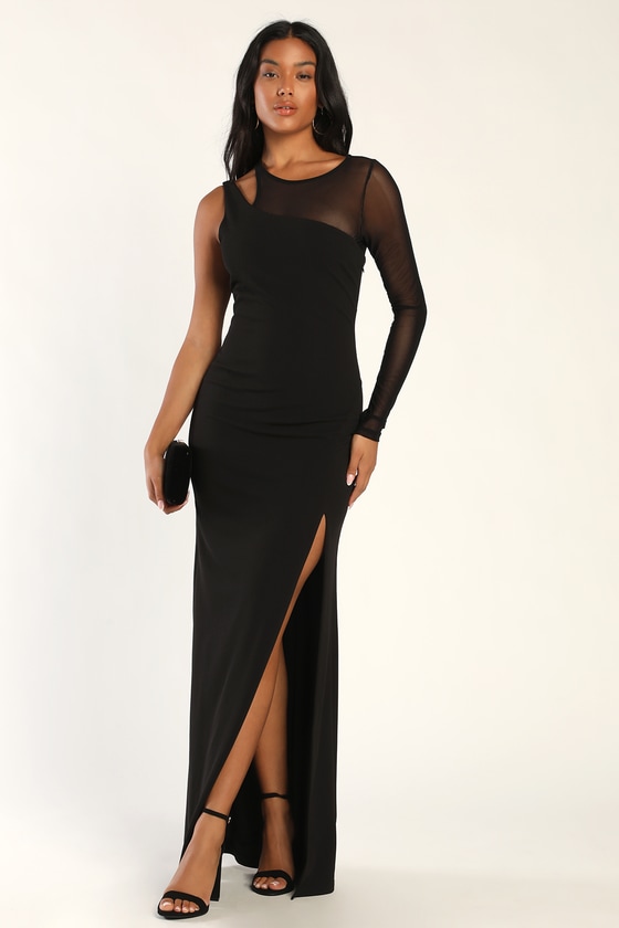 Black Mesh Dress - Mermaid Maxi Dress - Asymmetrical Maxi Dress - Lulus