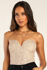 Sparkling Amour Gold Sequin Strapless Notched Bodysuit 2