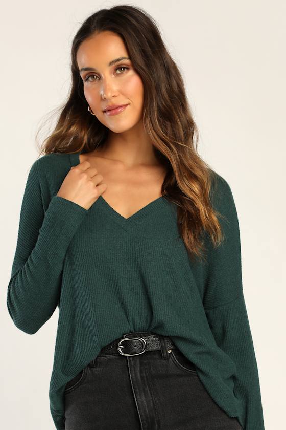 Hunter Green Top Sweater Top Ribbed Top Long Sleeve Top Lulus