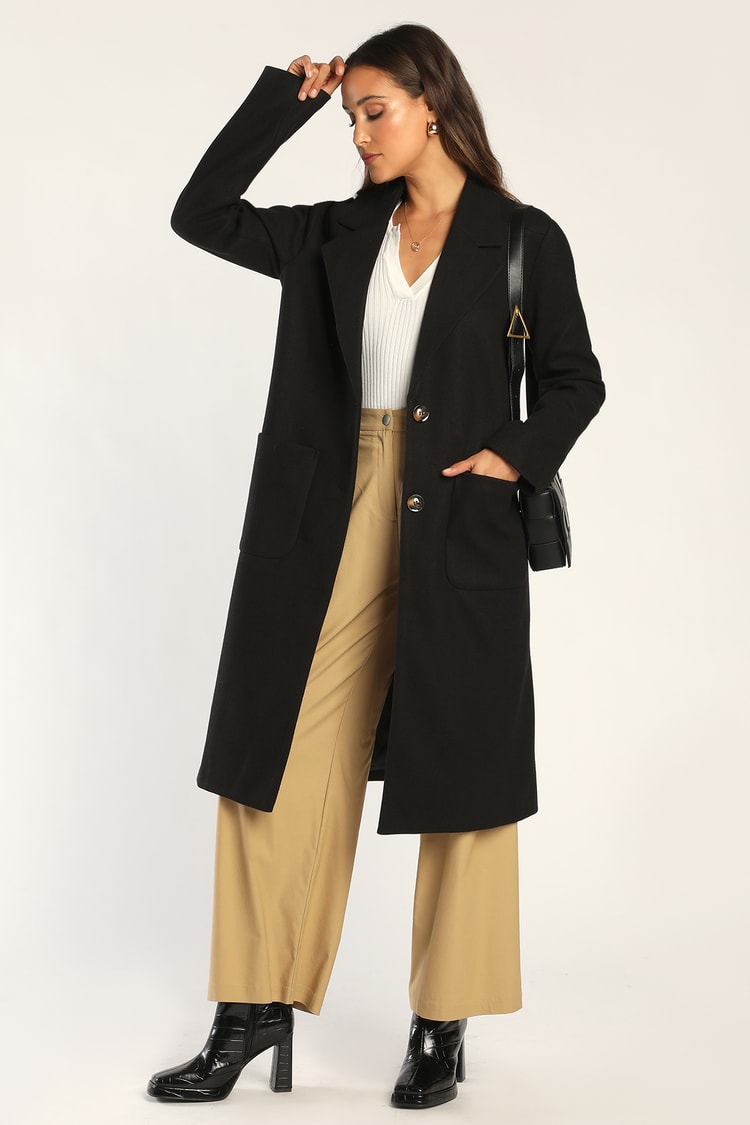 Chic Black Coat - Long Coat - Oversized Coat - Black Felt Coat - Lulus