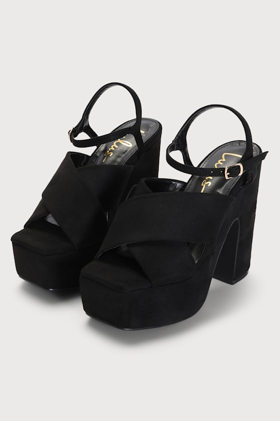 Neff Black Suede Platform Square-Toe High Heel Sandals 2