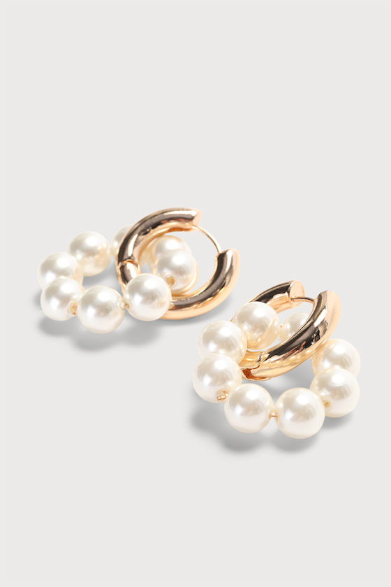 Tyson Gold Pearl Double Hoop Earrings 2