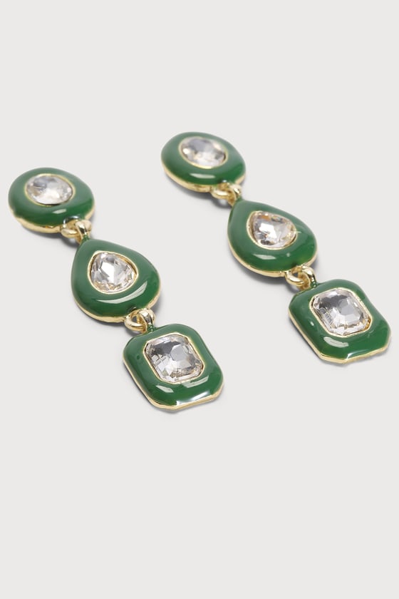 Petit Moments Cole Green Enamel Rhinestone Drop Earrings