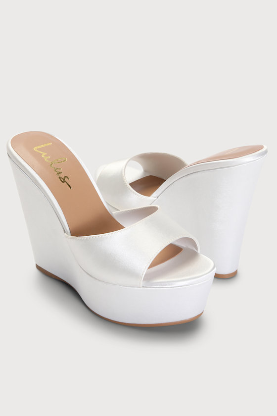 Sheree Ivory Satin Platform Wedges 1