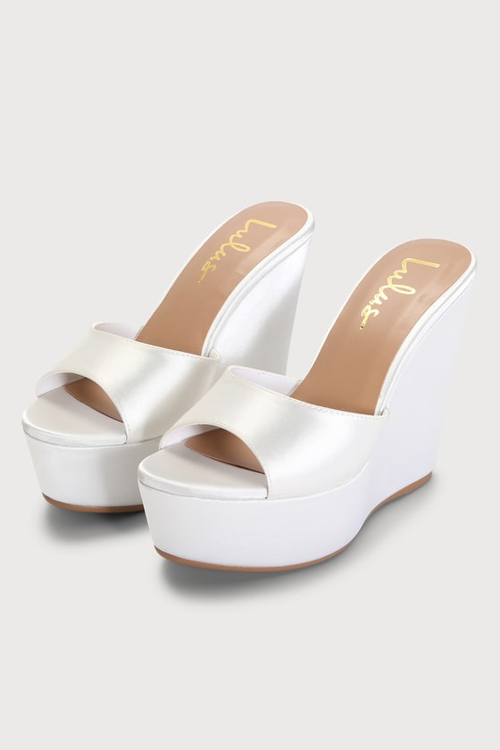 Ivory satin wedges sales