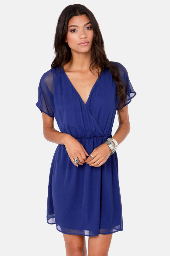 Pretty Dark Blue Dress - Chiffon Dress - $41.00 - Lulus