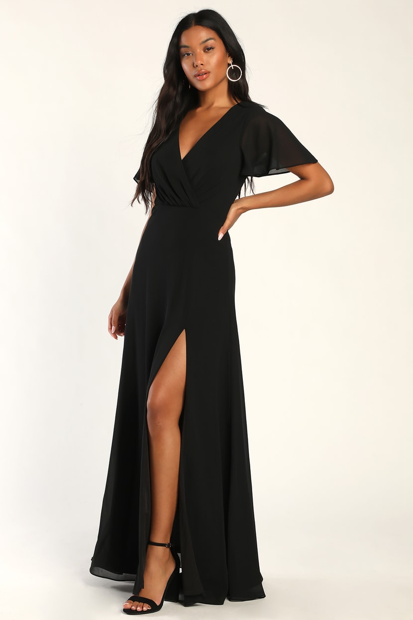Precious Days Black Lace Flutter Sleeve Maxi Dress