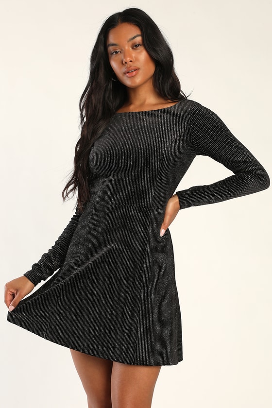 Chic Black Sparkly Dress - Mini Skater Dress - Cutout Dress - Lulus