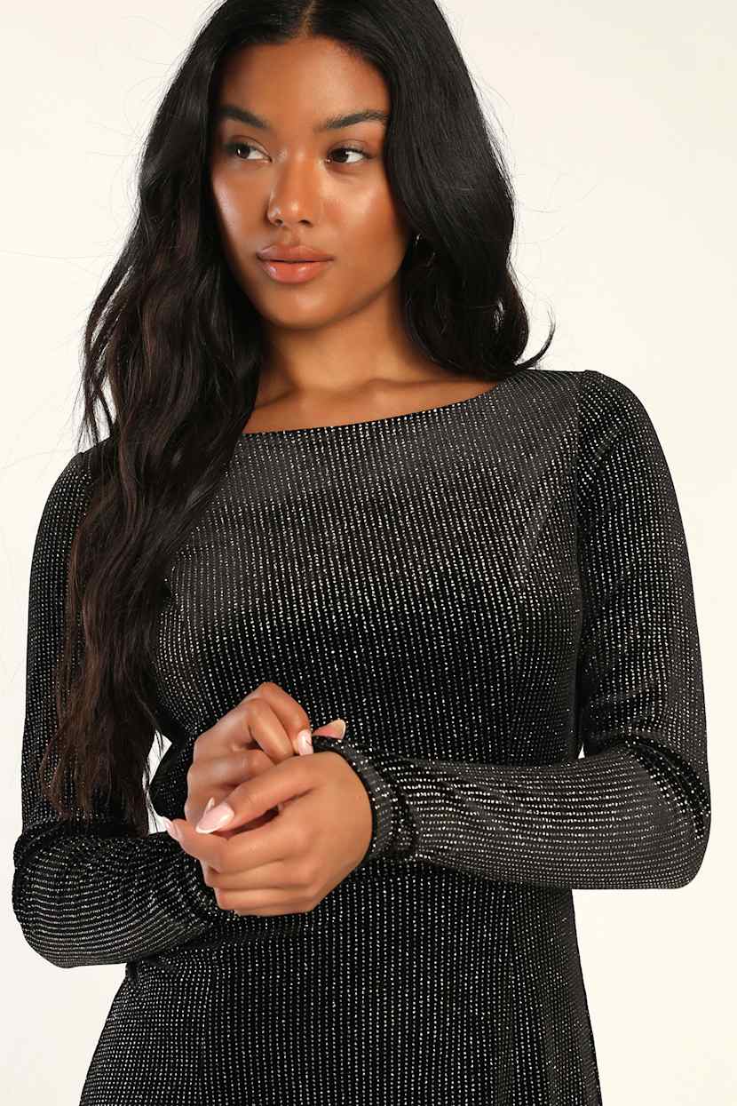 Chic Black Sparkly Dress - Mini Skater Dress - Cutout Dress - Lulus