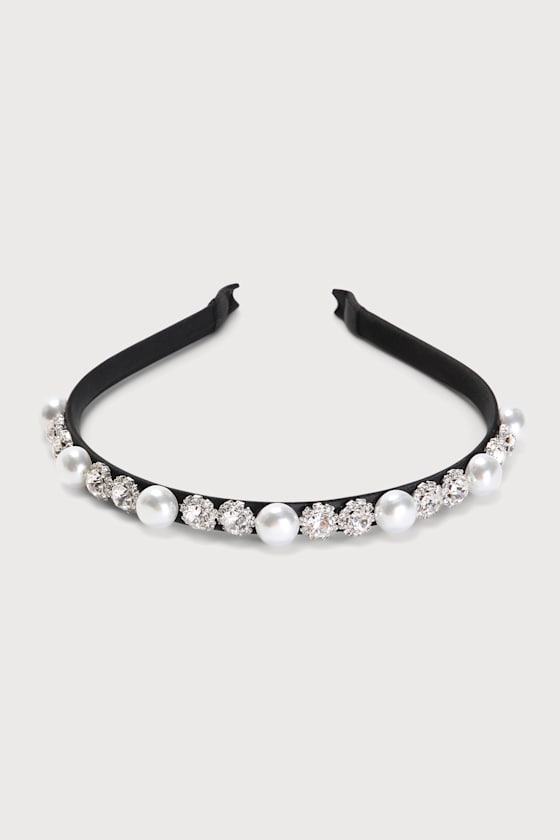 Sparkling Allure Black Rhinestone and Pearl Headband 3