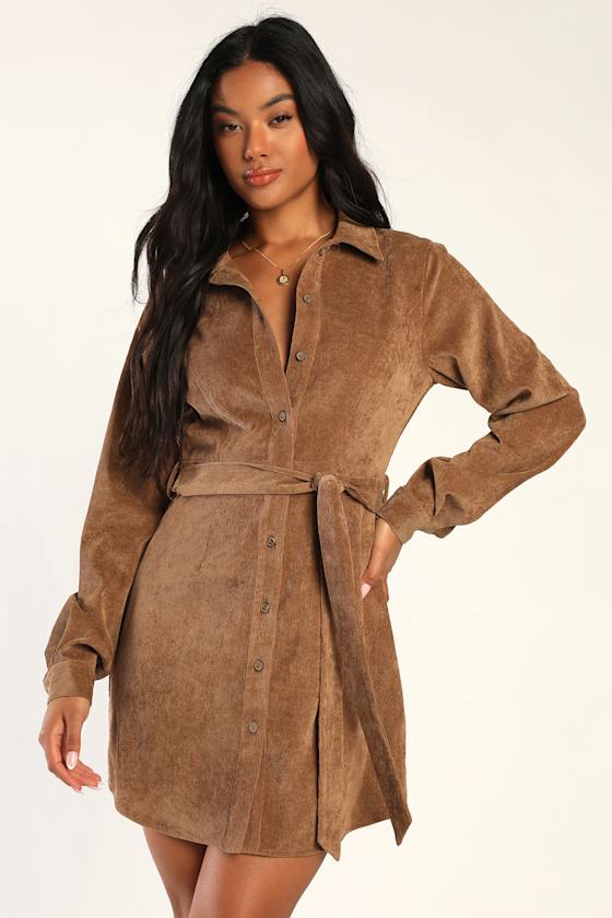Daily Sweetie Brown Corduroy Long Sleeve Mini Dress 2