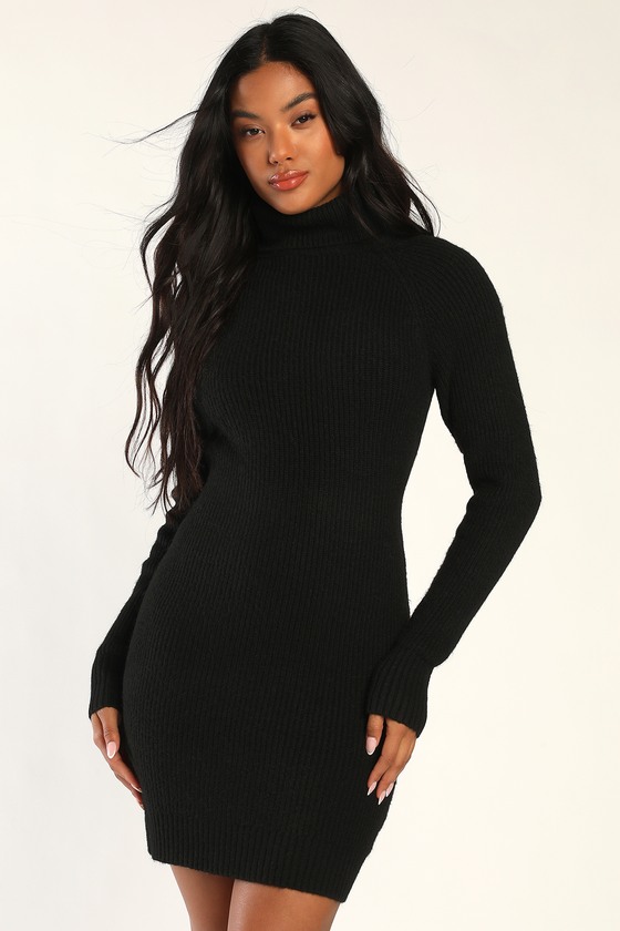 Black Dress - Mini Sweater Dress - Lace-Up Dress - Lulus
