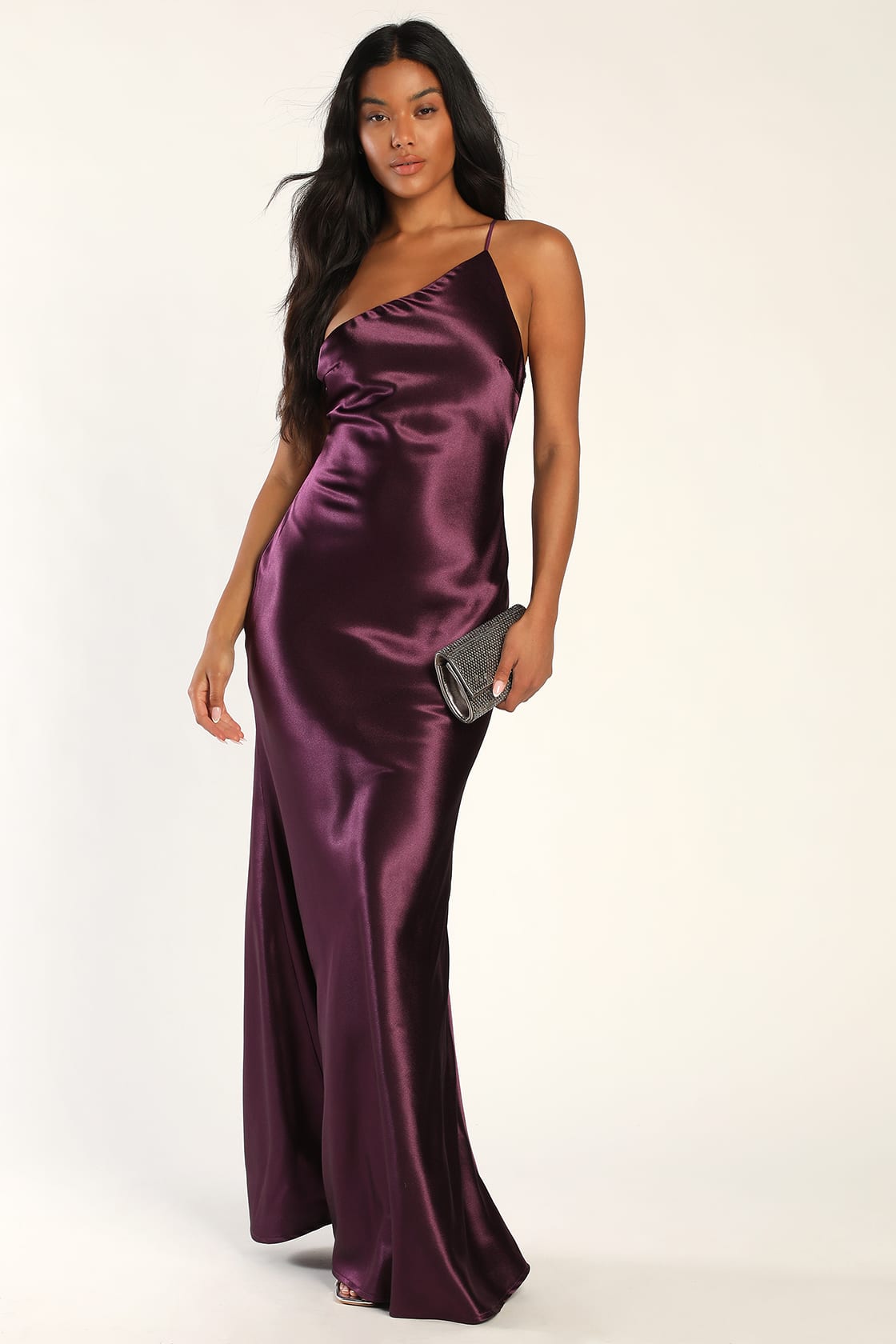 Forever Begins Now Purple Satin One-Shoulder Maxi Dress