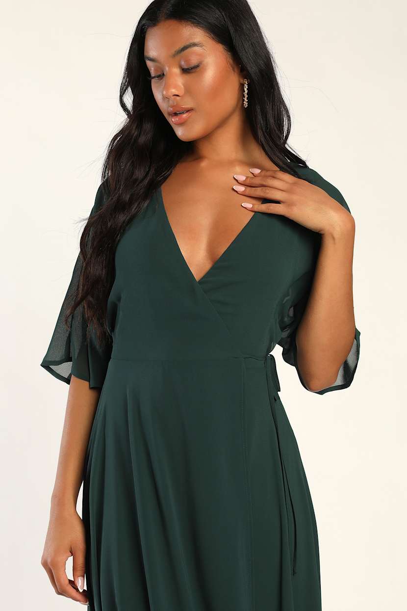 Emerald Green Maxi Dress - Flutter Sleeve Dress - Maxi Wrap Dress - Lulus