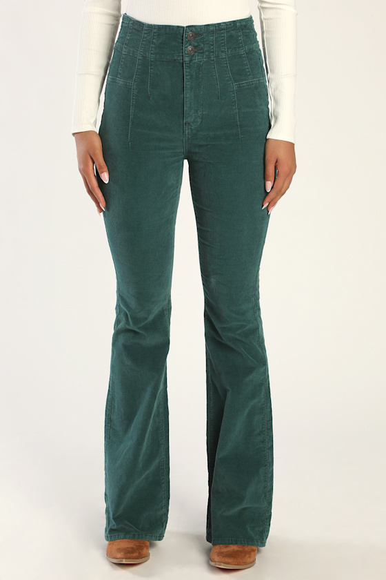 Jayde Forest Green High Rise Flared Corduroy Pants 2