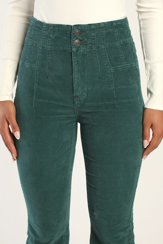 Jayde Forest Green High Rise Flared Corduroy Pants 3