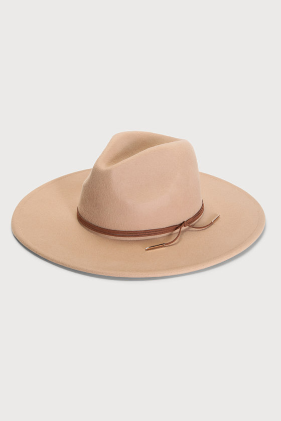 Boho Moment Beige Wide Brim Fedora Hat 1