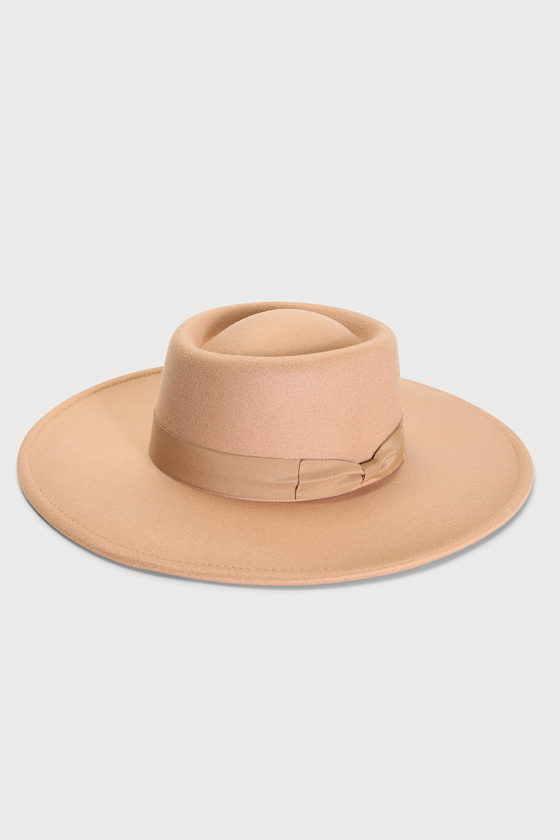 Cute Light Brown Hat Boater Hat WideBrimmed Hat Lulus