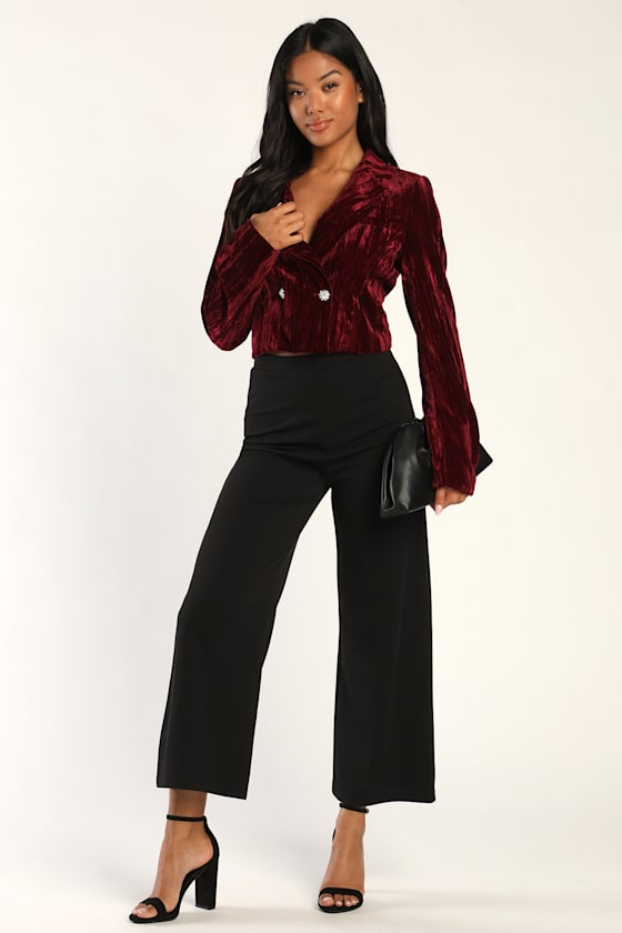 Blair Burgundy Velvet Sleeved Capri Set
