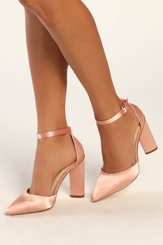Syngo Rose Gold Satin Pointed-Toe Ankle Strap Pumps 1