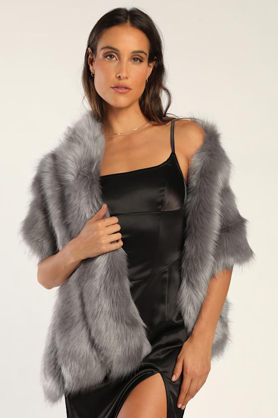 Grey Faux Fur Stole Faux Fur Wrap Luxurious Wrap Lulus