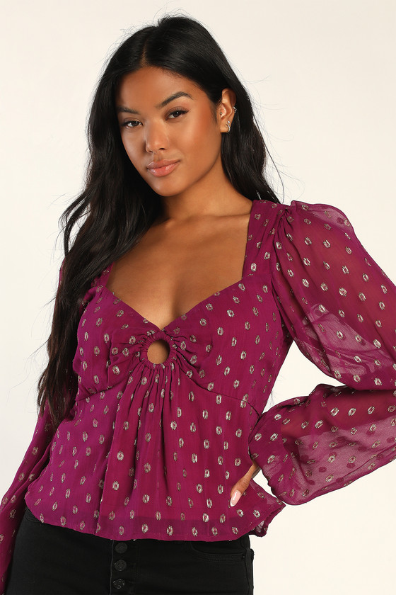Plum Purple Top - Gold Dot Top - Long Sleeve Top - Womens Tops - Lulus