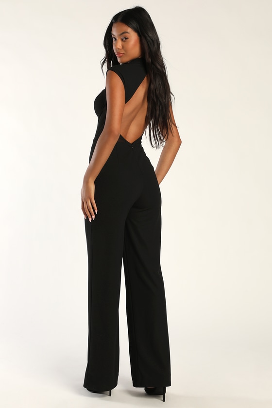 Black backless sales jumpsuit