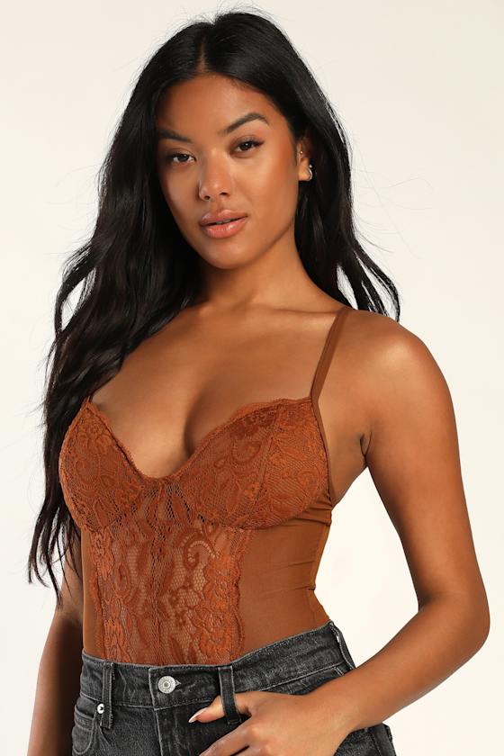 Rust Brown Lace Bodysuit Mesh Lace Bodysuit Sexy Bodysuit Lulus