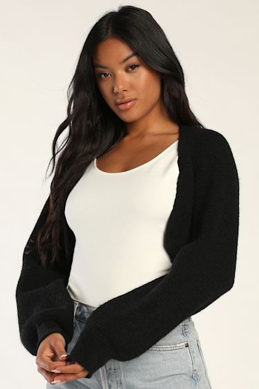 Black Cropped Cardigan Shrug Sweater Cropped Sweater Lulus