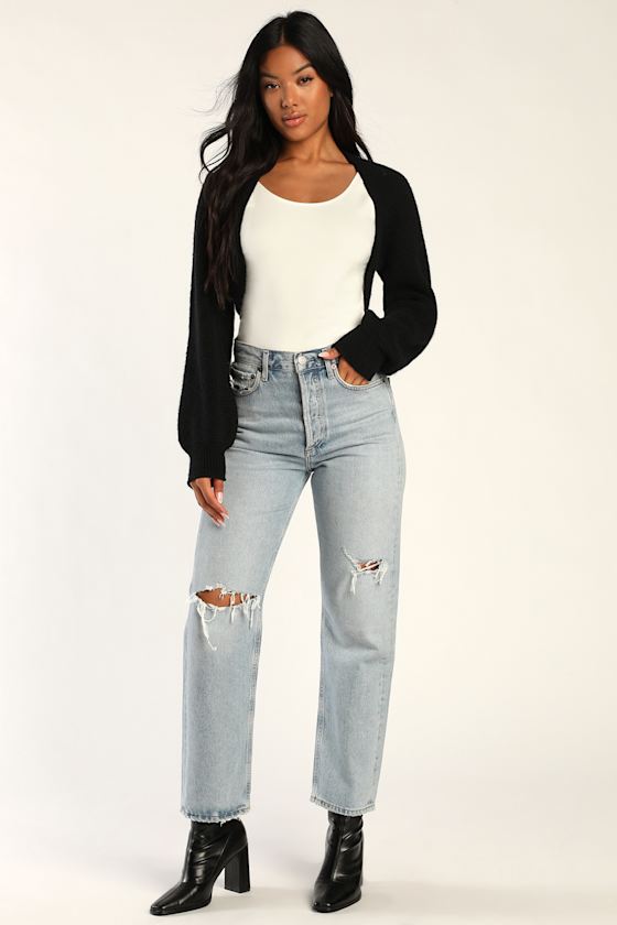 Warm Comfort Black Long Sleeve Open-Front Shrug Sweater 2