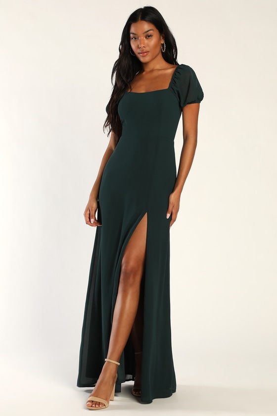 Emerald Green Formal Dress - Puff Sleeve Dress - Green Maxi Dress - Lulus