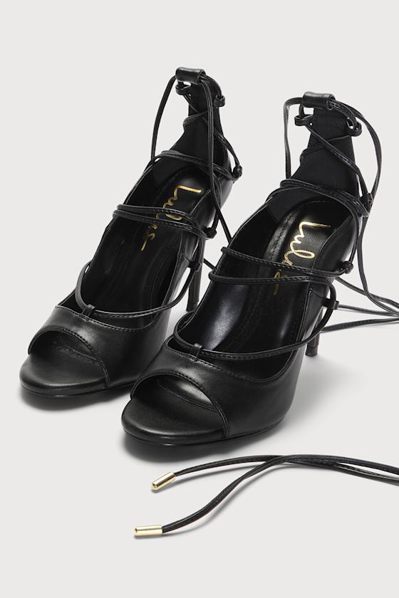 Sayela Black Peep-Toe Lace-Up High Heels 3