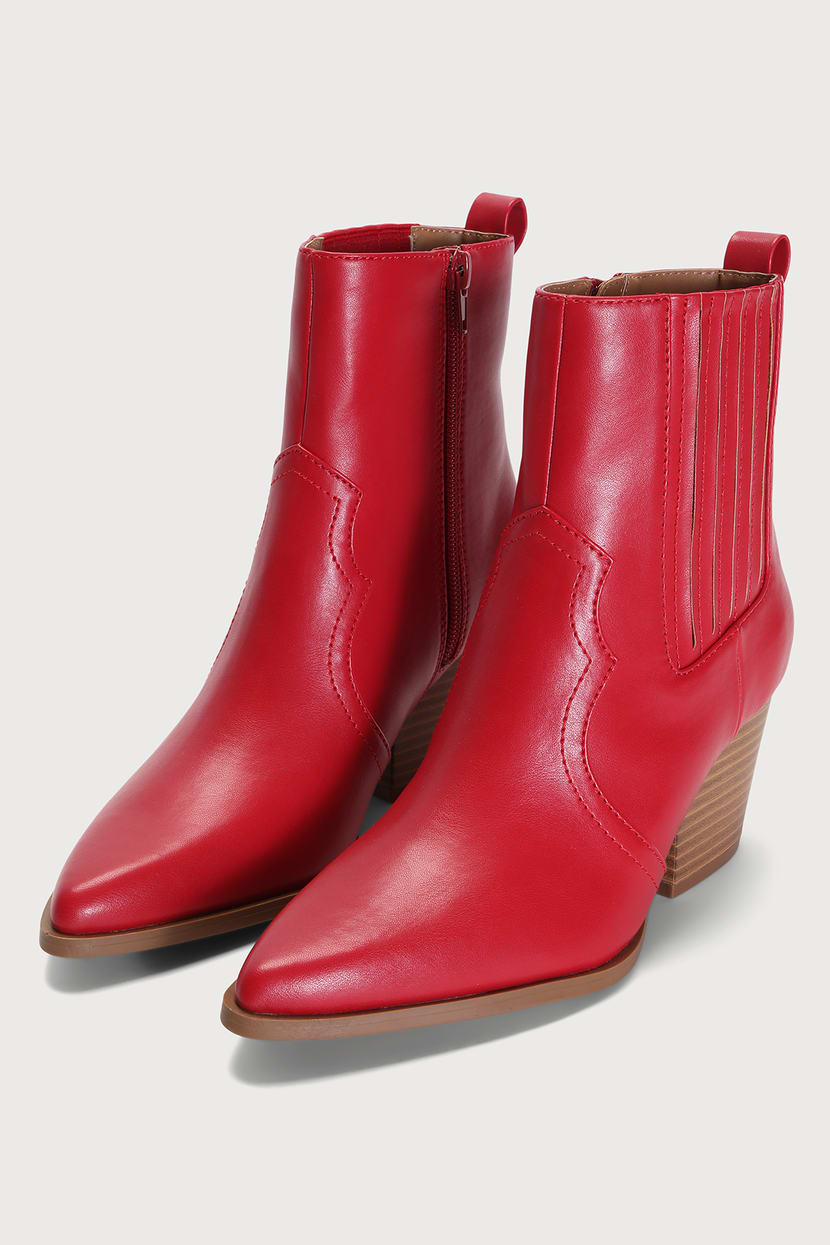 Red Boots - Ankle Booties - Pointed-Toe Boots - Platform Boots - Lulus