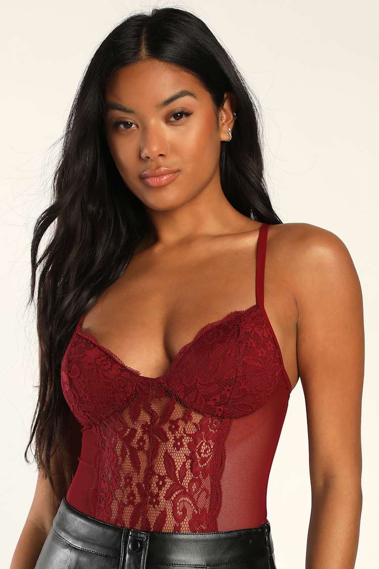 Wine Red Lace Bodysuit - Mesh Lace Bodysuit - Sexy Bodysuit - Lulus Wine Red Lace Bodysuit - Mesh Lace Bodysuit - Sexy Bodysuit - Lulus