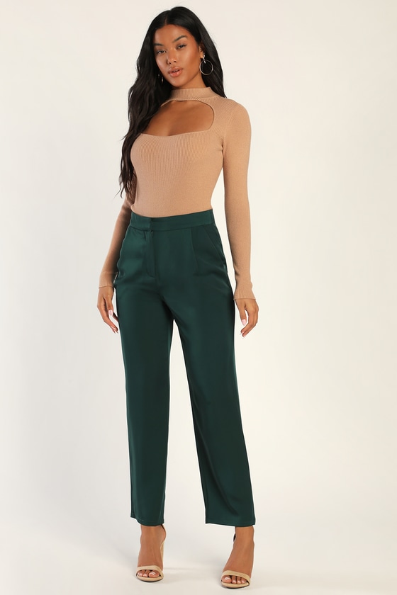 Emerald Green Trousers - High-Waisted Pants - Straight Leg Pants - Lulus