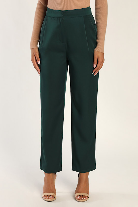 Emerald Green Trousers HighWaisted Pants Straight Leg Pants Lulus