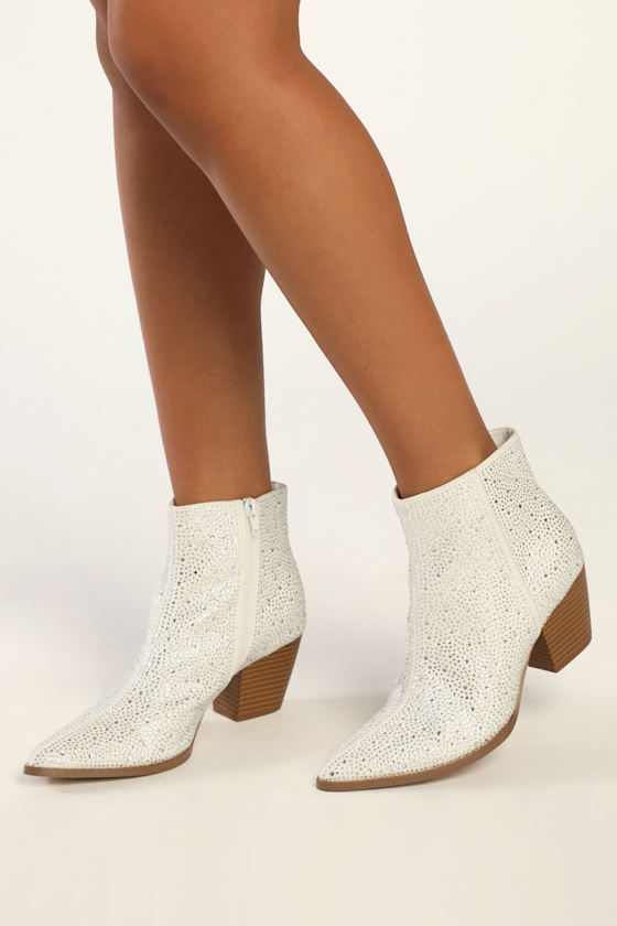Spirit Silver Rhinestone Pointed Toe Ankle Booties 4