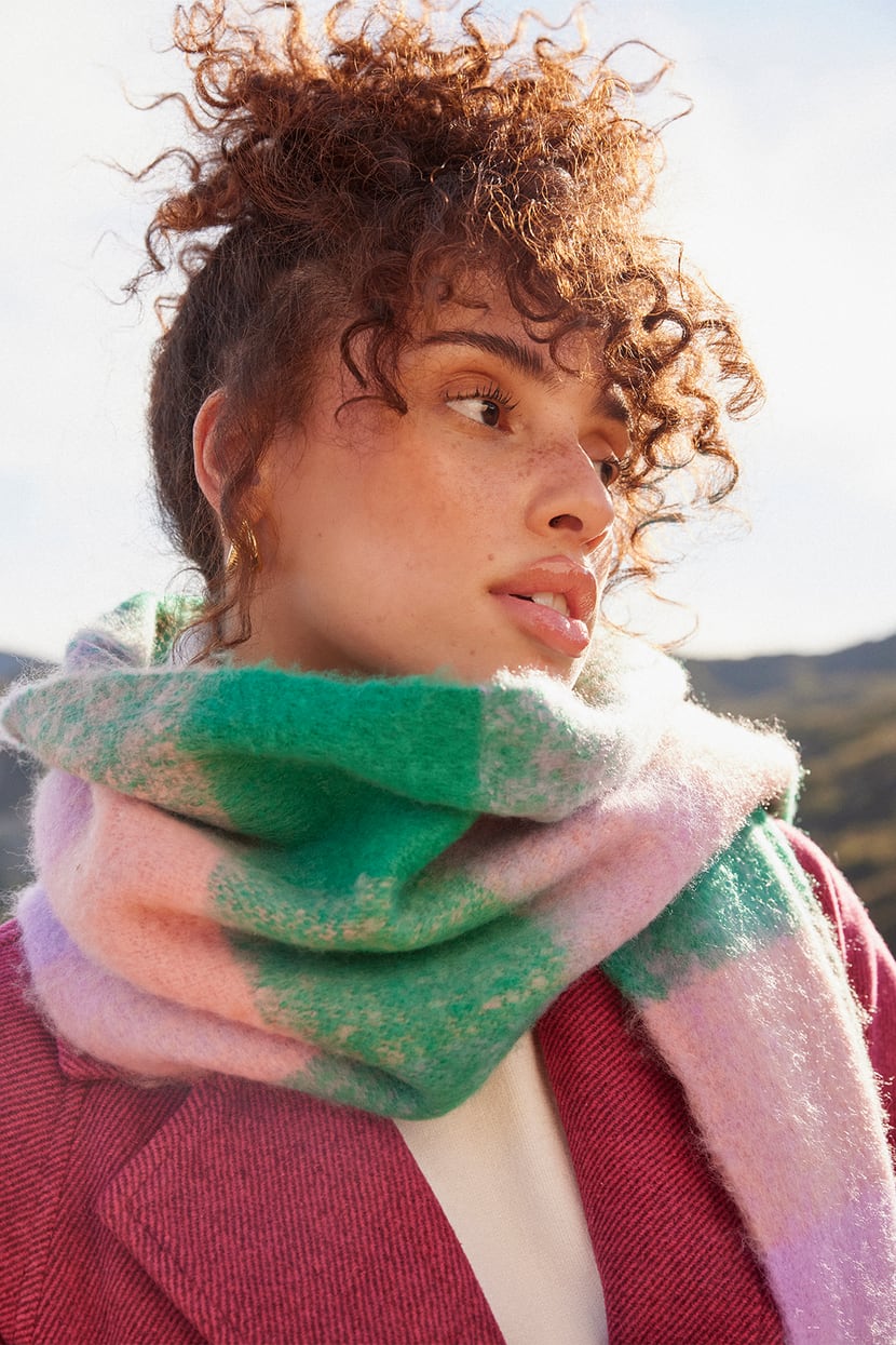 Brown Plaid Scarf - Marled Knit Scarf - Oversized Fringe Scarf - Lulus