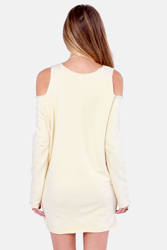 Stylish Cream Dress Sweatshirt Dress Cold Shoulder Dress 49.00